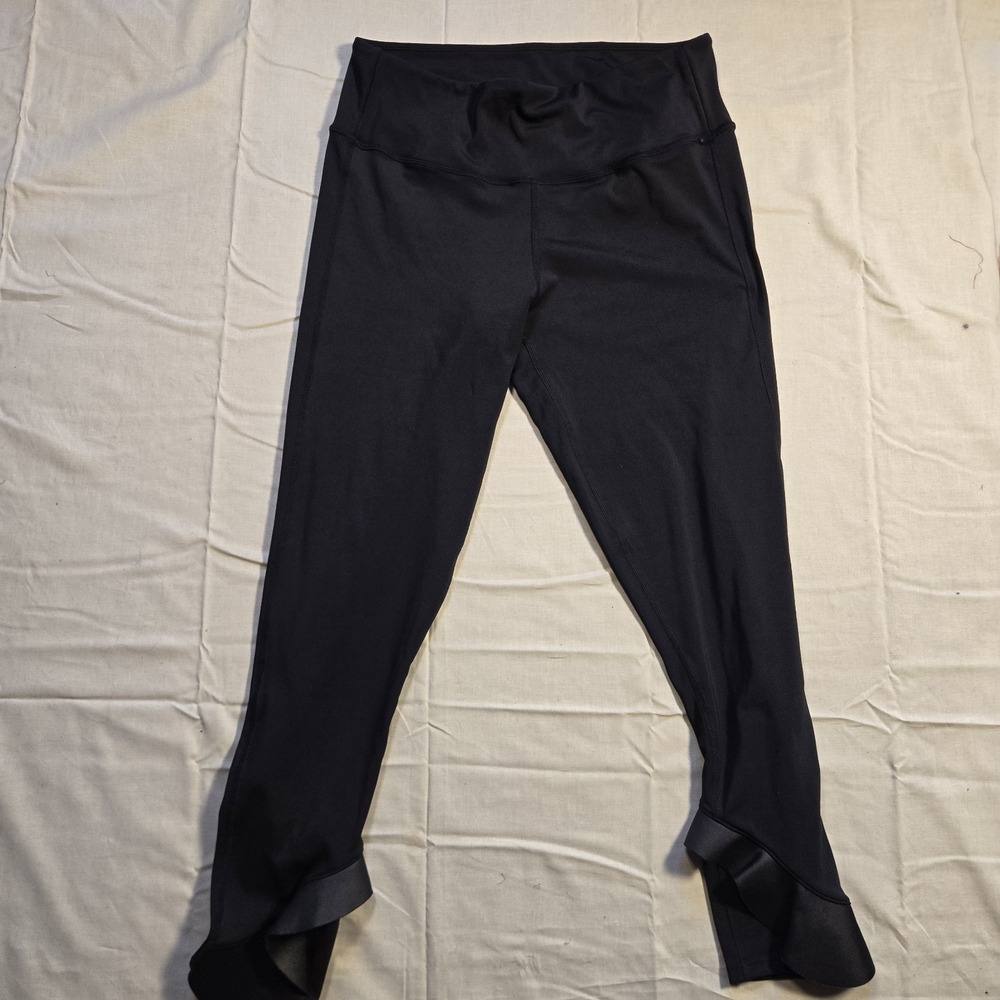 Urban Savage Womens Ruffle Legging, Size Large Black Athletic Wear Yoga Pants